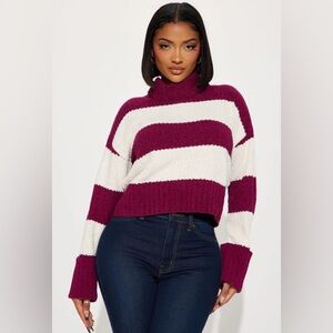 Snuggling in Striped Sweater in Raspberry